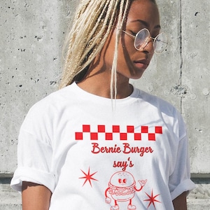 Uniseks T-shirt met vintage Burger Cartoon-logo, T-shirt met korte mouw, Bennie's Burgers Design, shirt jaren 1950-stijl, retro foodie-top