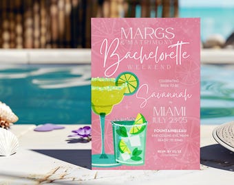 Margs & Matrimony Bachelorette Party Invite: Editable Itinerary (Canva Template)