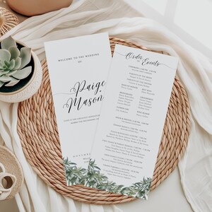 Plantilla de programa de boda rústica bohemia / Programa de ceremonia editable en Canva de 4x9 / Papelería y decoración para bodas
