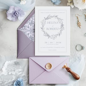 Einladungen von Boda | Dusty Blue Zweisprachige Hochzeitseinladung Vorlage mit Antwortkarte | Spanische Englische Hochzeitseinladung