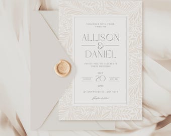 Boho Wedding Invitation Template: Rustic Minimalist 5x7 Editable Canva