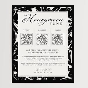 Honeymoon Fund Sign Template | QR Code Wedding Sign | Black and White Editable Canva Table Sign | Digital Download | 8.5x11&quot;