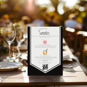 Plantilla de menú de bar de bodas moderna con código QR / Letrero de bebidas personalizado