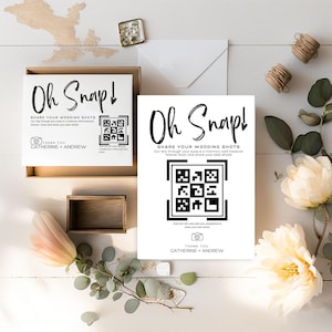 Oh Schnapp! Hochzeitsfoto-Sammelkarte - Anpassbares Canva Template mit QR-Code