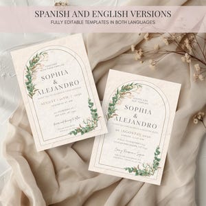 Convites de Casamento | Convites de Casamento Espanhóis | Convite de Casamento Rústico Digital 5x7" Canva | Modelo de Download Instantâneo