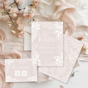 Neutrale Babyparty-Einladungen | Blumen Babyparty einladen | Geschlechtsneutrale Babyparty | Baby Party lädt ein + QR-Code Baby-Registrarkarte