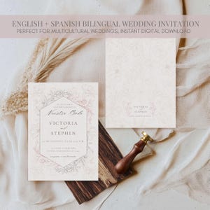 Invitations de Boda | Un modèle de faire-part de mariage Canva bilingue en espagnol et en anglais | Parfait pour un mariage rustique ou un mariage bohème