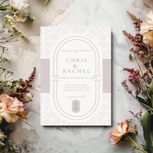 Convite de casamento em marfim e cinza | Convite de casamento minimalista elegante | Canva Printable