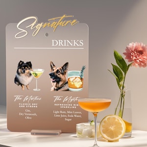 Plaque pour boisson signature,Panneau pour boisson signature pour animal de compagnie,Menu des boissons pour mariage,Panneau pour boisson signature pour chien,Menu de cocktails pour mariage