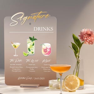 Enseigne pour boisson signature,Panneau pour boisson signature pour mariage,Menu des boissons pour mariage,Menu des boissons pour mariage,Menu de cocktails pour mariage