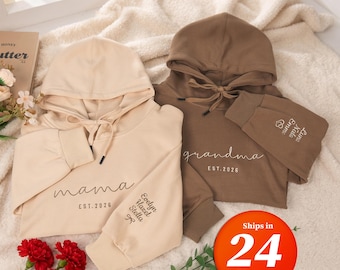 Personliazed Mama Embroidered Sweatshirt,Custom Mom Hoodie With Date,Embroidered Mom Sweatshirt With Name,Gift For New Mom,Mother's Day Gift