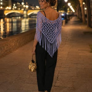 Châle Flamenco bleu au crochet, petit châle flamenco fait main avec franges, étole flamenco, cadeau pour une soirée, Mantoncillo Flamenco, Shal con Fringe