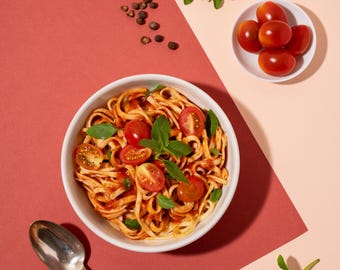 Italian food lovers Italian spaghetti summer meal Vegan recipe with fresh cherry tomatoes | Easy Mediterranean pasta dish | Digital download
