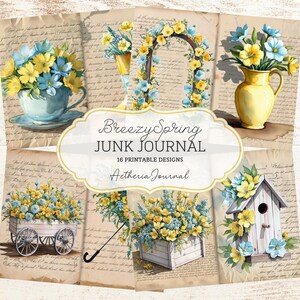 Diário de Junções de Primavera | Papel para Scrapbook de Flores | Diário de Junções para Imprimir | Papel Digital de Primavera | Diário de Junções de Flores para Imprimir