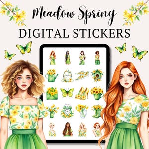 Meadow Spring Digital Stickers | Aesthetic Goodnotes And Notability Stickers | Digital Planner Stickers | Girls Digital Journal Stickers