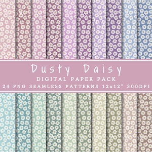 Dusty Daisy Digital Paper Pack | Seamless Patterns | Cottagecore Flowers Printable Paper | Daisies Backgrounds | Soft Flower Scrapbook Paper