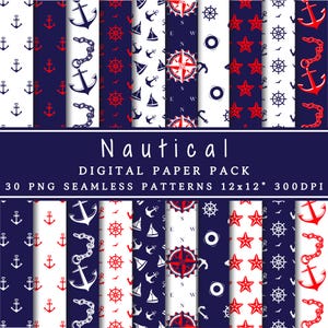 Maritimes digitales Papier | Nahtlose Muster | Küsten Printable Paper | Sea Nautical Hintergründe | Ocean Junk Journal | Scrapbook-Papier