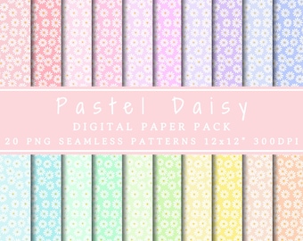 Pastel Daisy Digital Paper Pack | Seamless Patterns | Printable Paper | Daisies Backgrounds | Pastel Flowers Junk Journal | Scrapbook Paper