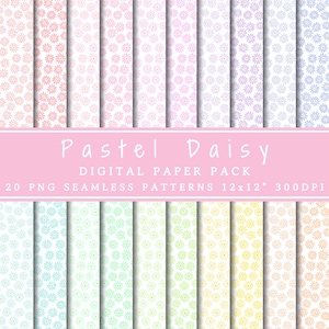 Pastel Daisy Digital Paper Pack | Seamless Patterns | Flowers Printable Paper | Daisies Backgrounds | Flowers Junk Journal | Scrapbook Paper