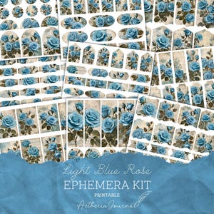 Light Blue Rose Ephemera | Junk Journal Ephemera Pack Sky Blue Rose | Printable Ephemera | Printable Tags | Labels |  ATC Cards | Bookmarks