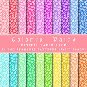 Colorful Daisy Digital Paper Pack | Seamless Patterns | Flowers Printable Paper | Daisies Backgrounds | Flower Junk Journal |Scrapbook Paper