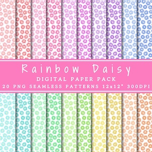 Rainbow Daisy Digital Paper Pack | Seamless Patterns | Flowers Printable Paper | Daisies Backgrounds | Flowers Junk Journal |Scrapbook Paper
