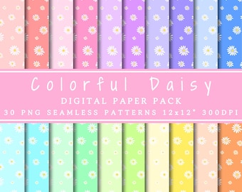 Colorful Daisy Digital Paper Pack | Seamless Patterns | Flowers Printable Paper | Daisies Background | Flowers Junk Journal |Scrapbook Paper