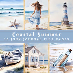 Diario basura de verano costero (páginas completas) / Papel de álbum de recortes costero / Diario basura imprimible oceánico / Papel digital marino / Verano costero costero