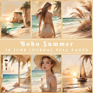 Boho Summer Junk Journal volledige pagina's | Boho-plakboekpapier | Boho chic meisje afdrukbare ongewenste dagboek | Seaside digitaal papier | Ocean Journal