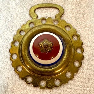 Antique Horse Brass, Ceramic Bullseye, Made in England