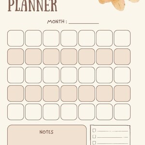 Könnte beinhalten: Ein druckbarer Monatskalender mit floralem Design. Der Kalender enthält einen Bereich für Notizen und eine Checkliste.