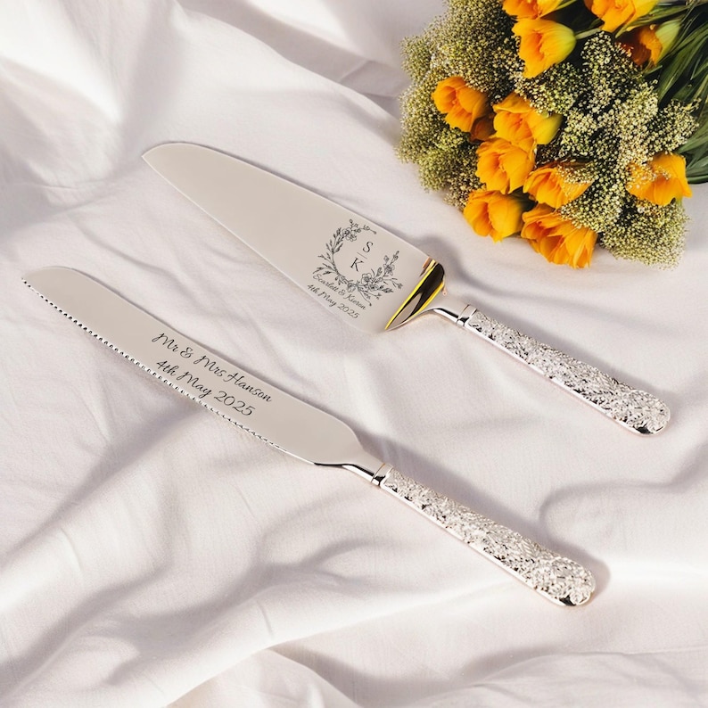 Custom Wedding Cake Server Set | Custom Cake Server | Wedding Gifts | Wedding Ceremony Dessert Silverware, Birthday Anniversary Gifts