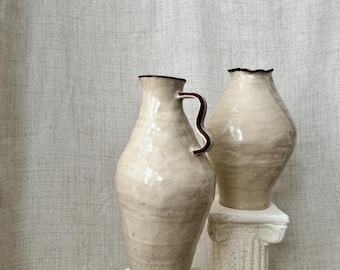Handmade Medium Ceramic Vase, Unique Ceramic Vase, Handcrafted Rustic Vase, Cream Ceramic Vase- Deep Brown Accent, Modern Ceramics