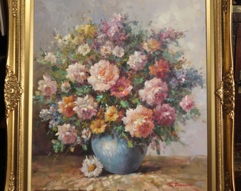 Vase of Flowers, original oil on canvas, signed, framed, 30x26"