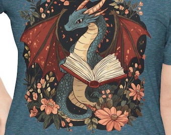 Fantasy Dragon Book Tee, Magical Shirt for Book Lovers, Unique Gift for Readers, Dragon Art Print Tee, Casual Wear for Fantasy Fans