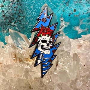 Grateful Dead Hard Enamel Pin with Bertha Inlay 13 Point Bolt Roses Lapel Pin - A Bob Lutman Design