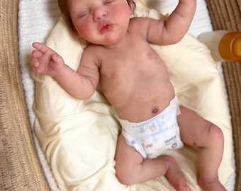 Full Silicone Reborn Baby Girl 21" Handmade Realistic Newborn Doll, Rooted Alpaca Hair, Asleep Lifelike Collectible Baby Gift