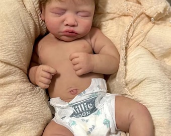 Full Silicone Reborn Baby Boy 21" Handmade Realistic Sleeping Newborn Doll, Curly Rooted Hair, Lifelike Collectible Gift