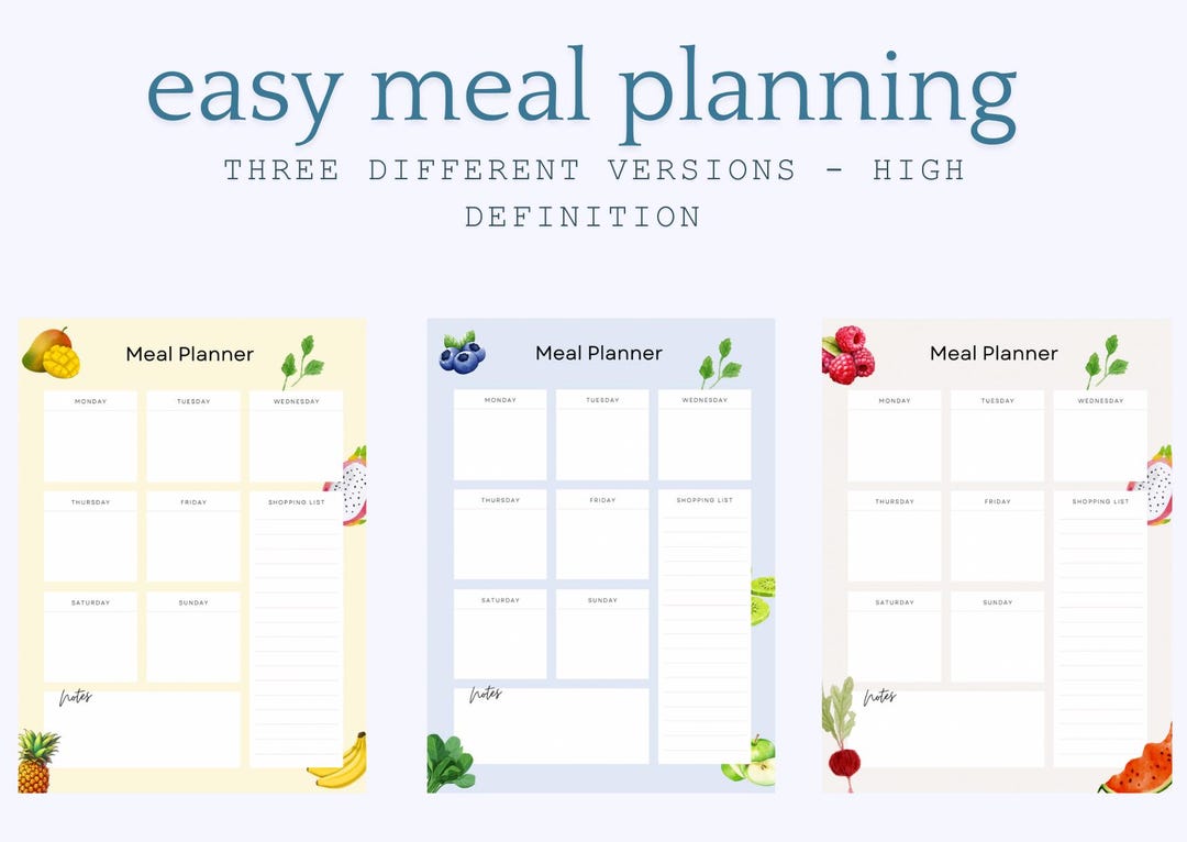 Digital Daily Meal Planner - Printable Meal Planner PDF - Etsy