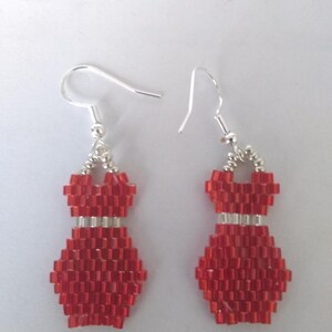 Red dress glass bead drop earrings with sterling silver ear wires.