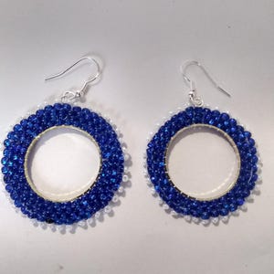Cobalt blue hoop earrings, Blue Glass bead earrings w/ Sterling silver ear wires, Iridescent Blue earrings, Captivating Glass earrings, New