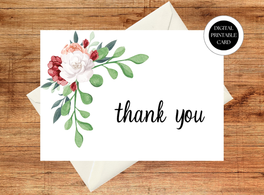 Digital Thank You Cards Printable Thank You Card Floral Etsy