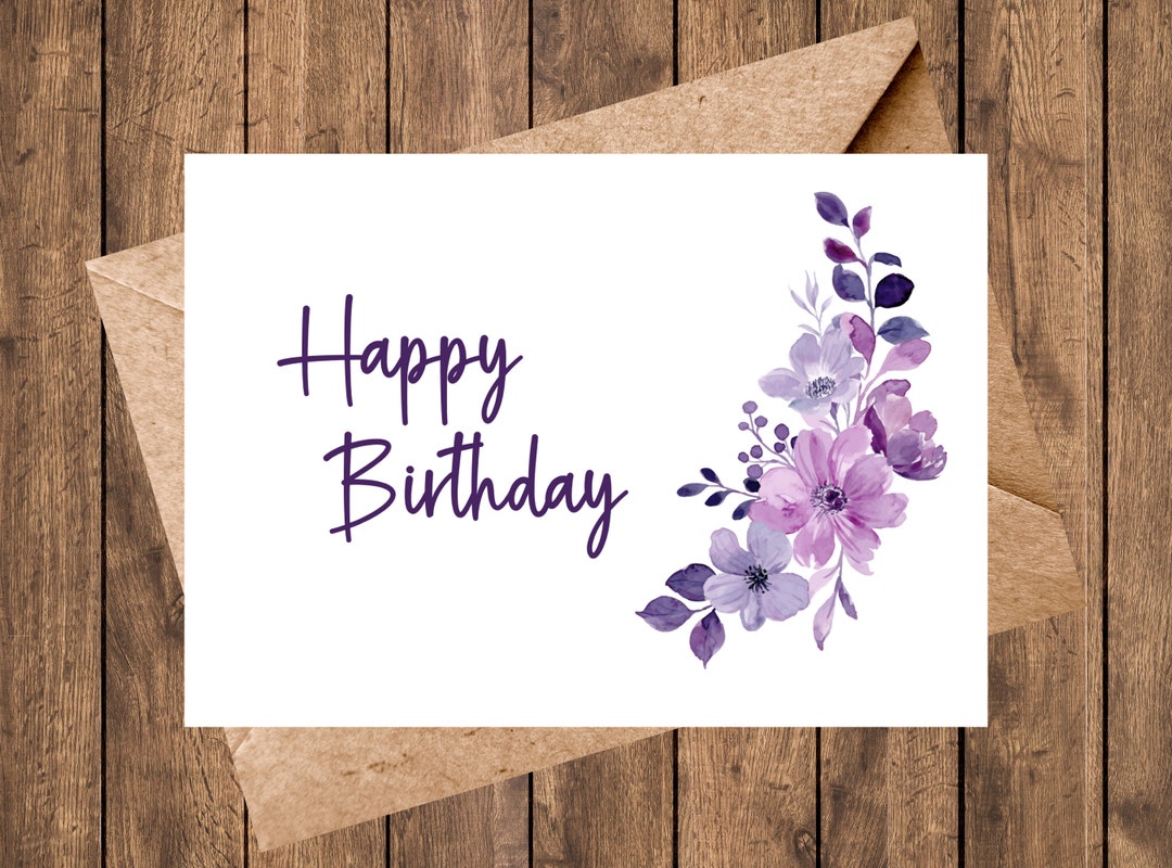Printable Birthday Card Purple Floral Birthday Card - Etsy