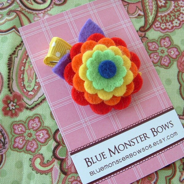 CLEARANCE Rainbow Felt Flower Hair Clip Baby Toddler Girl