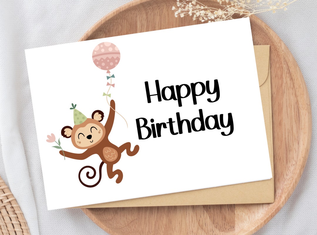 Printable Birthday Card Monkey Birthday Card Printable Etsy