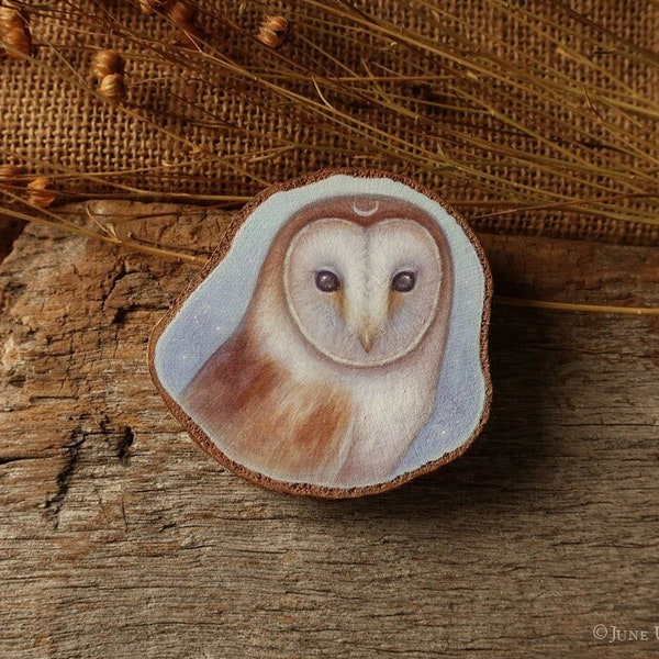 Barn Owl - Original Art/Barn Owl painting/Small painting, wood slice art