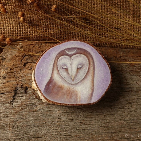 Barn Owl - Original Art/Barn Owl painting/Small painting, wood slice art