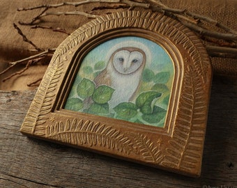 Barn Owl - Original acrylic painting with handmade frame/Barn Owl Art/OwlPainting