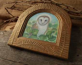 Barn Owl - Original acrylic painting with handmade frame/Barn Owl Art/OwlPainting