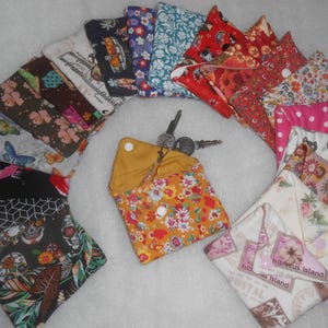 PORTE CLÉ étui carte bleue billet pochette housse de rangement clefs en tissu au choix